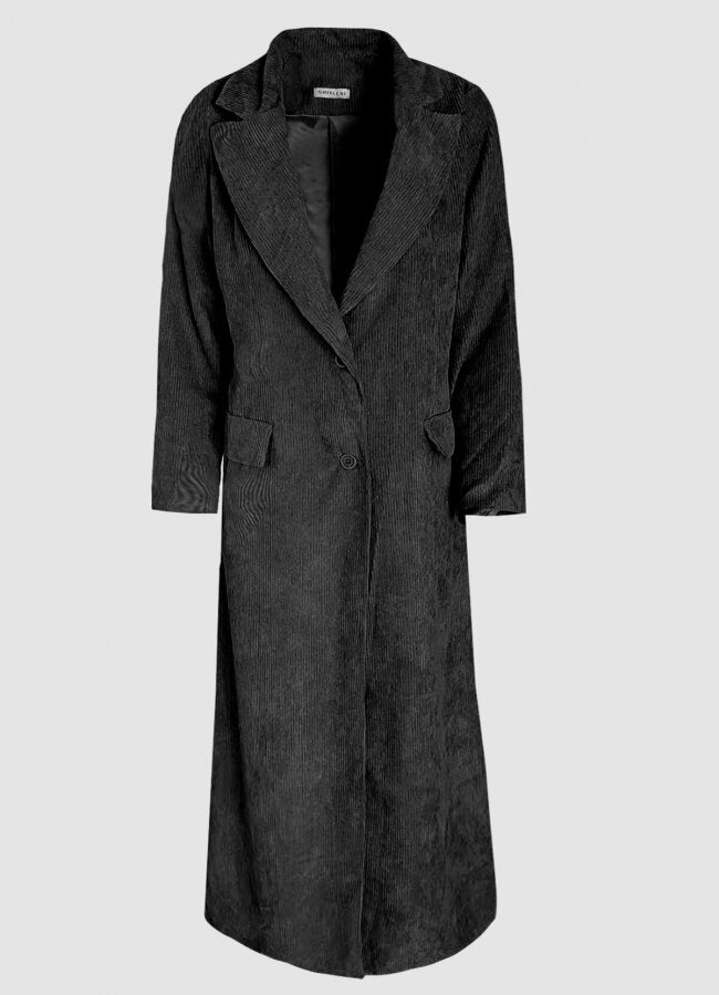 κοτλέ μακρύ παλτό με κουμπιά - Μαύρο