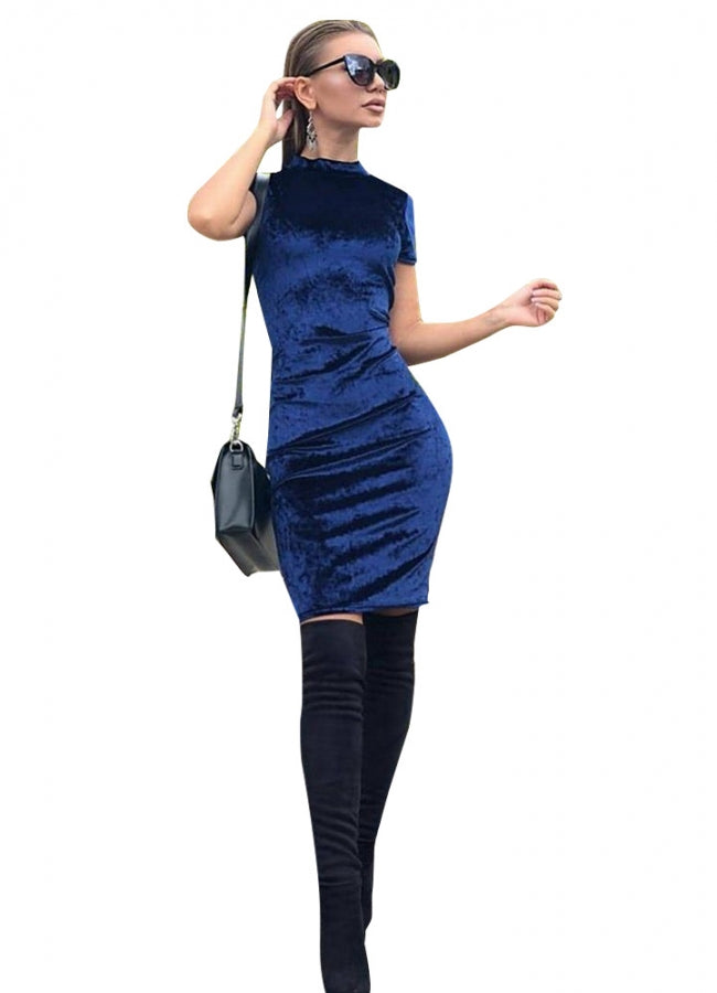 Midi βελουτέ φόρεμα - Μπλε