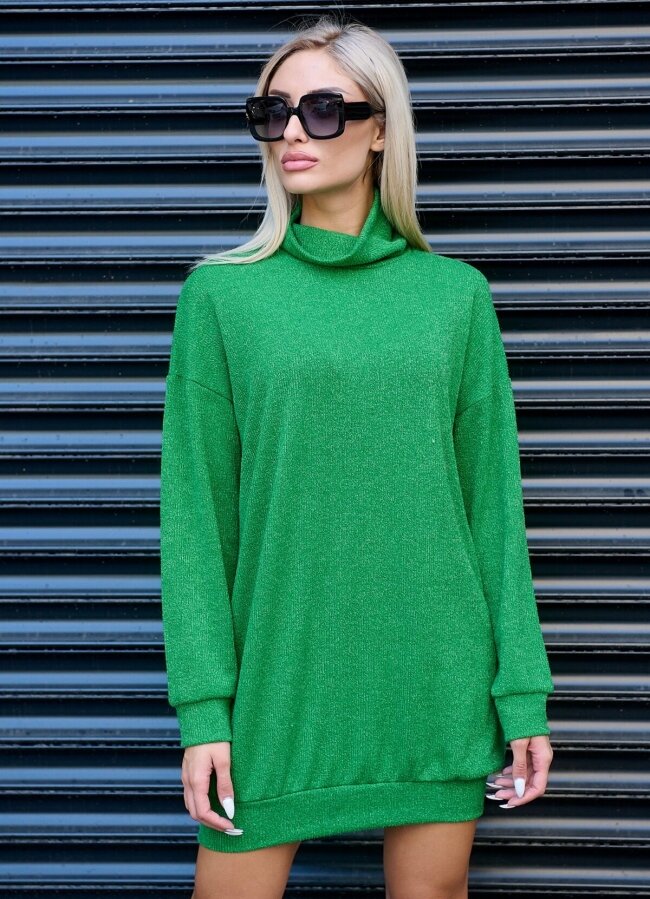 πλεκτό mini μπλουζοφόρεμα ζιβάγκο - Πράσινο