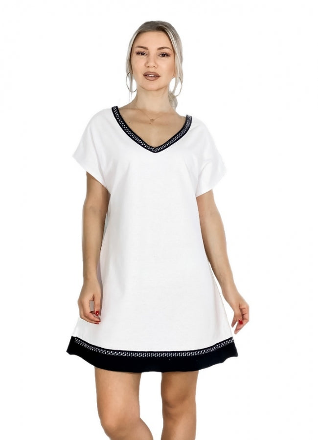 φούτερ μπλουζοφόρεμα με τρέσα - Λευκό
