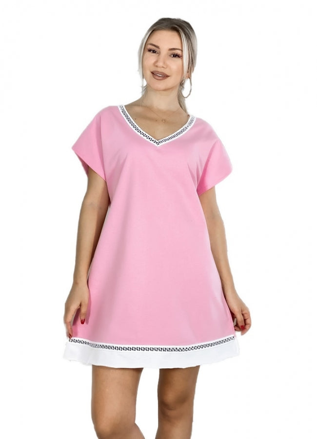φούτερ μπλουζοφόρεμα με τρέσα - Ροζ