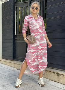 Army maxi φόρεμα με κουμπιά - Ροζ