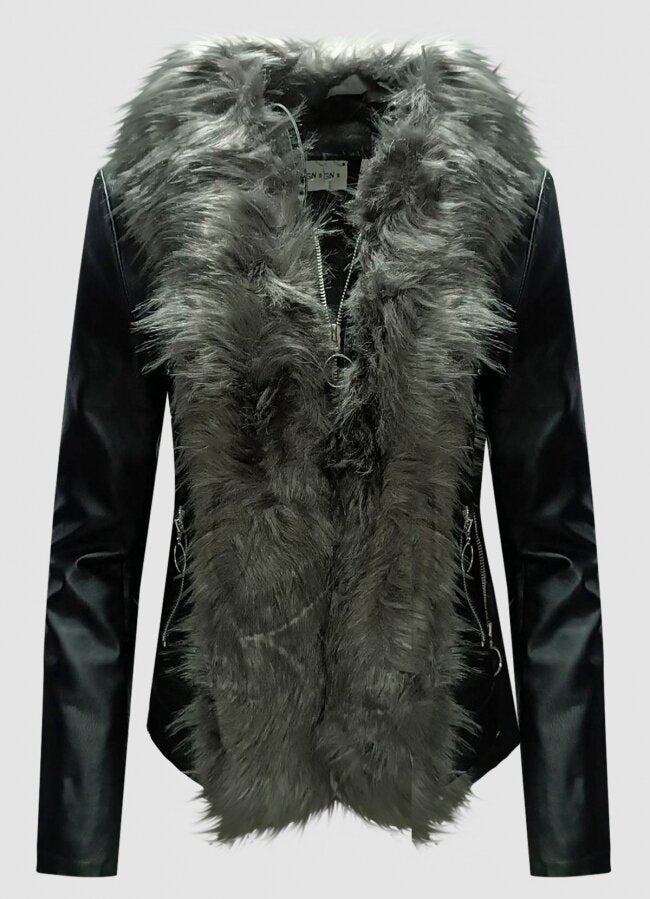 δερματίνη jacket με γούνα περιμετρικά &amp; γούνα φλις εσωτερικά F/W 2022/23 - Δίχρωμο