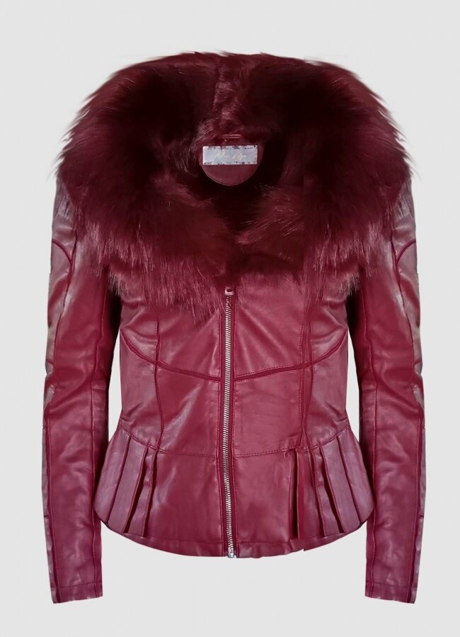 δερματίνη jacket με γούνα στο γιακά &amp; εσωτερικά F/W 2022/23 - Μπορντό - teleiarouxa
