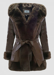 δερματίνη jacket με κουκούλα &amp; πλούσια γούνα F/W 2022/23 - Καφέ - teleiarouxa