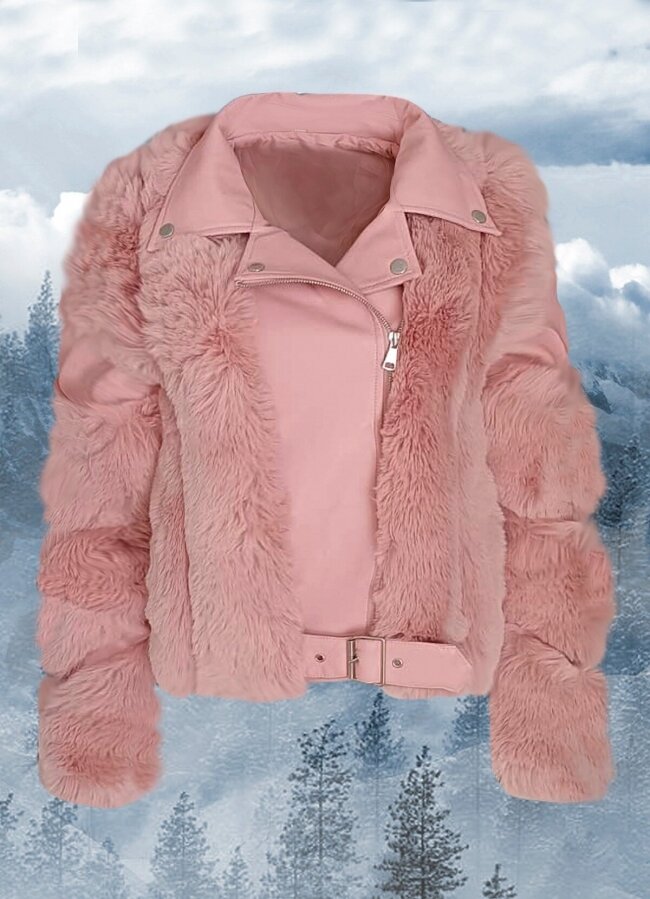 δερματίνη jacket με πλούσια γούνα εξωτερικά F/W 2022/23 - Ροζ