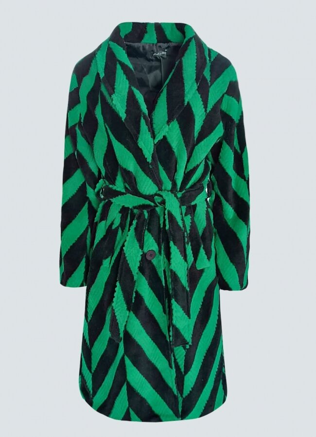 δίχρωμο μεσάτο παλτό με ζώνη - Πράσινο