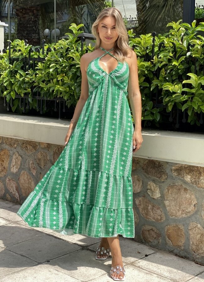 εμπριμέ maxi φόρεμα αέρινο - Πράσινο
