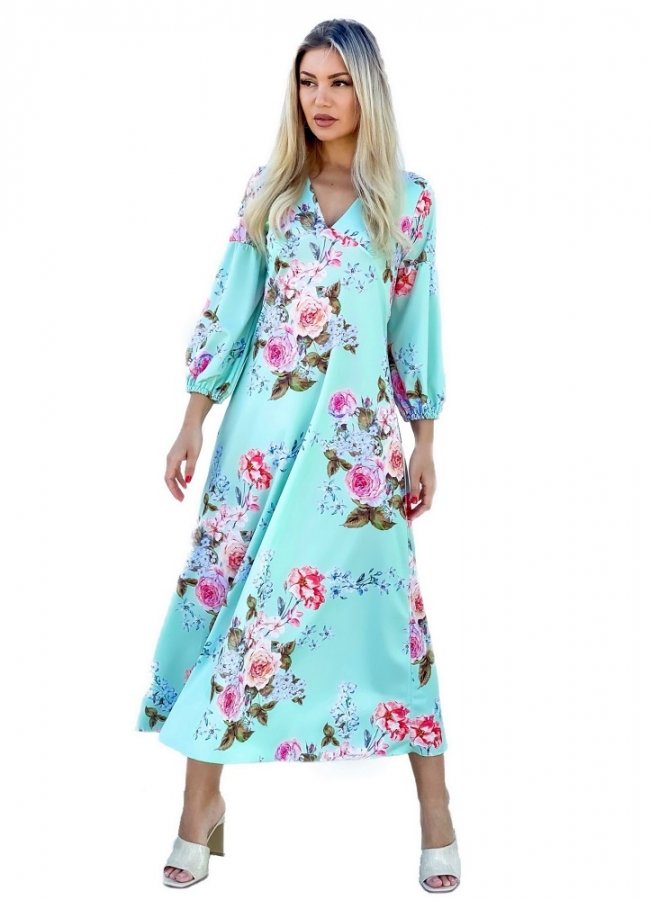 Floral μάξι φόρεμα με 3/4 μανίκι - Βεραμάν
