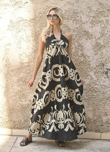 Floral maxi αέρινο φόρεμα εξώπλατο - Μαύρο