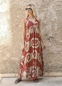 Floral maxi αέρινο φόρεμα εξώπλατο - Μπορντό