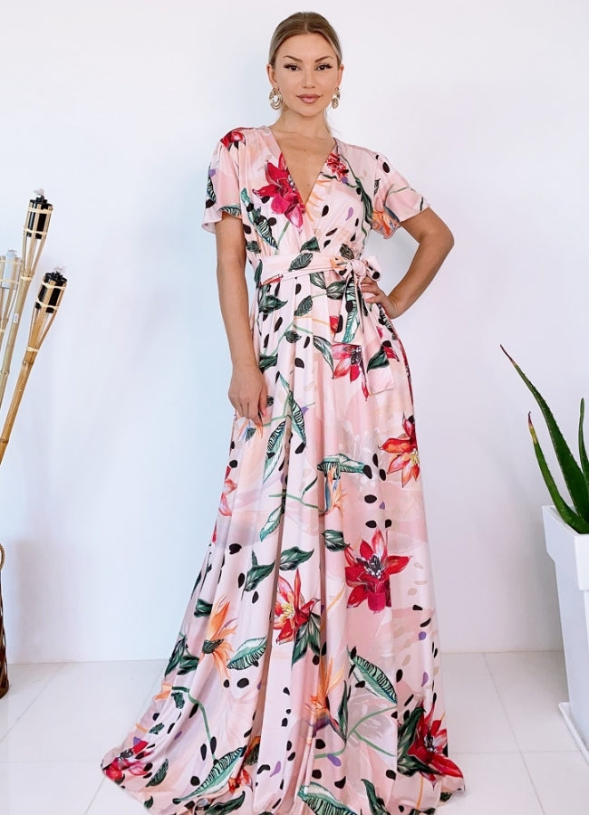 Floral maxi φόρεμα αέρινο - Ροζ
