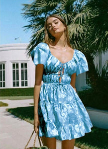 Floral mini φόρεμα αέρινο - Γαλάζιο