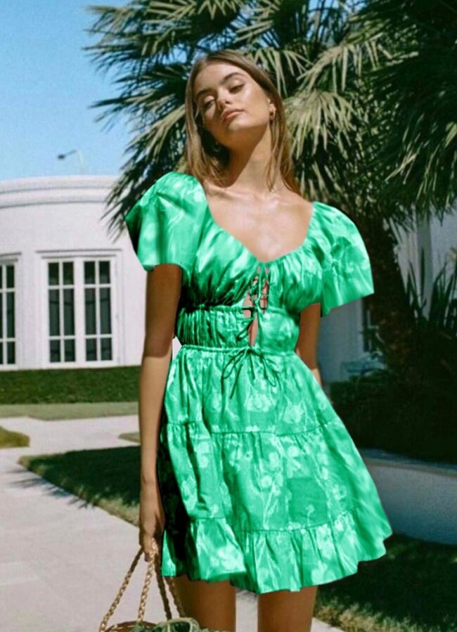 Floral mini φόρεμα αέρινο - Πράσινο