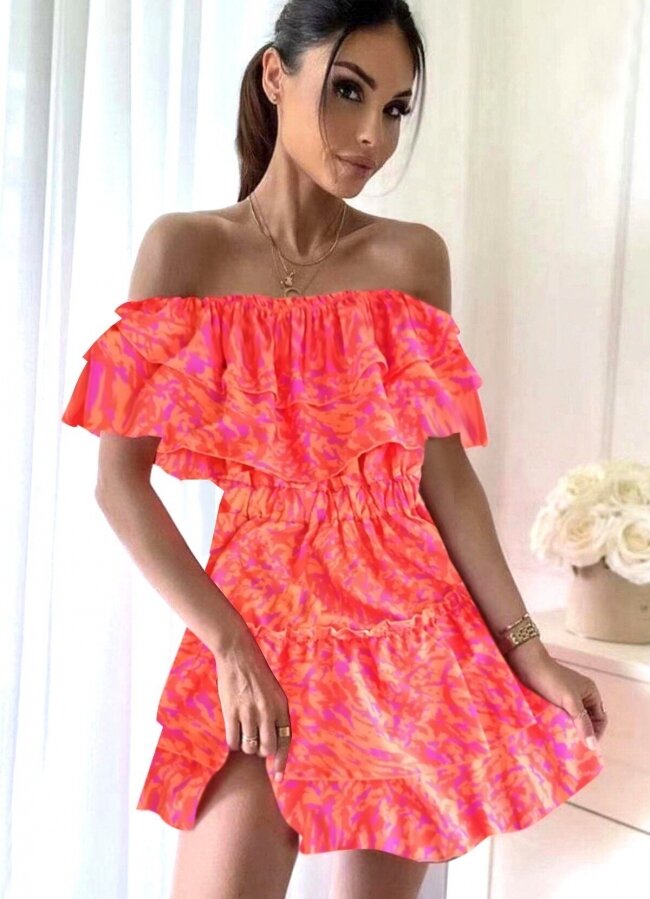 Floral mini φόρεμα έξωμο - Πορτοκαλί