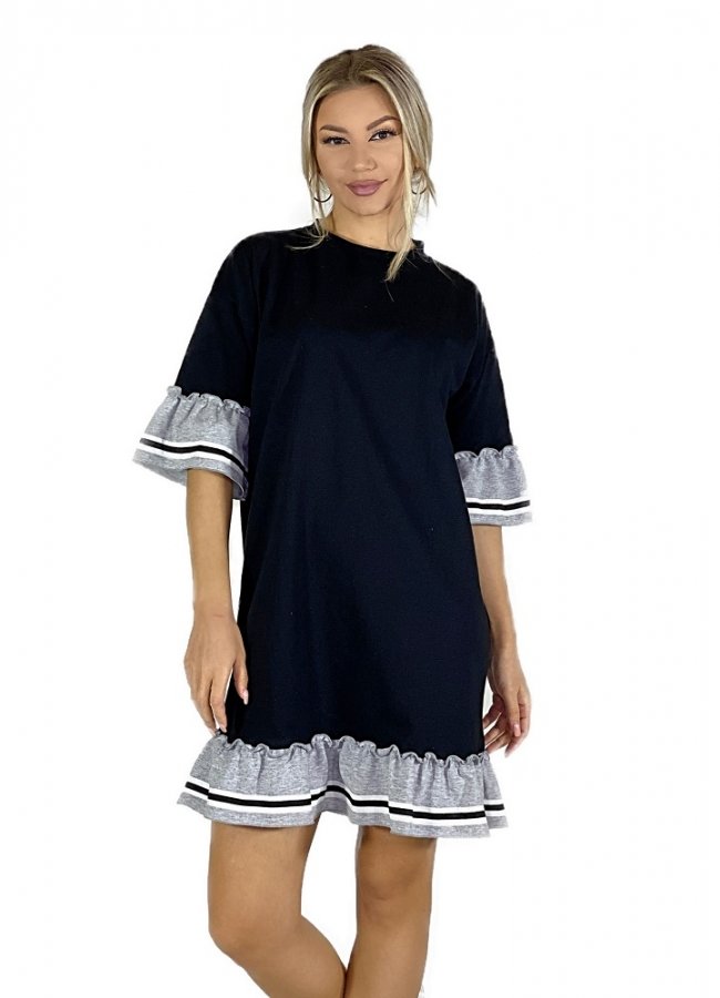 φούτερ μπλουζοφόρεμα με βολάν - Μαύρο