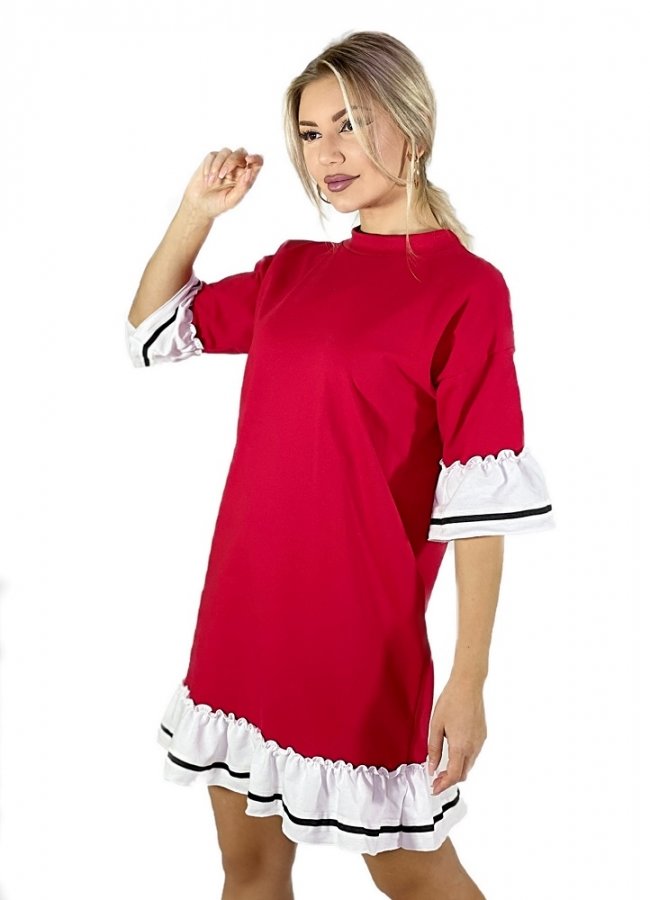 φούτερ μπλουζοφόρεμα με βολάν - Κόκκινο