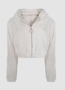 γούνινο jacket με φερμουάρ &amp; κουκούλα F/W 2022/23 - Λευκό