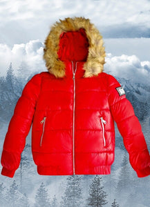 κοντό φουσκωτό μπουφάν με γούνα στην κουκούλα F/W - 2022/23 - Κόκκινο
