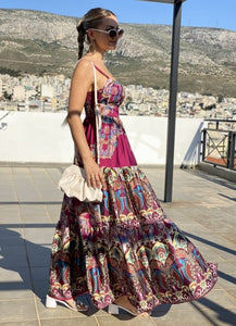 λαχούρ maxi φόρεμα τιράντα με σκίσιμο σατινέ - Βυσσινί