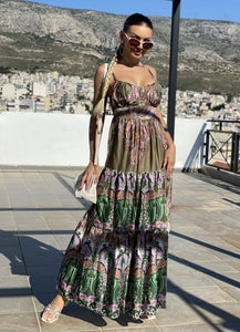 λαχούρ maxi φόρεμα τιράντα με σκίσιμο σατινέ - Χακί