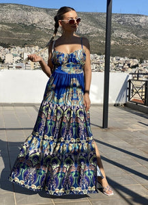 λαχούρ maxi φόρεμα τιράντα με σκίσιμο σατινέ - Μπλε