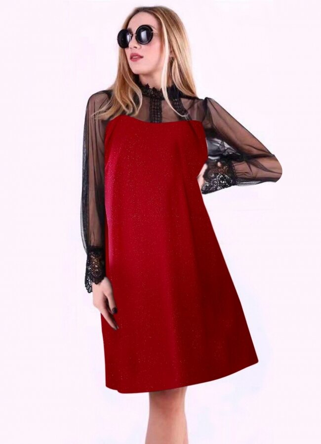 Lurex φόρεμα με διαφάνεια - Κόκκινο - teleiarouxa
