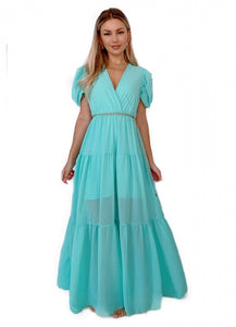 μάξι φόρεμα με μεσοφόρι - Γαλάζιο