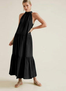 Maxi αέρινο φόρεμα με ανοιχτή πλάτη - Μαύρο