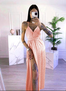 Maxi ανάγλυφο πουά φόρεμα σατινέ - Ροζ