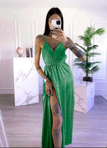 Maxi ανάγλυφο πουά φόρεμα σατινέ - Πράσινο