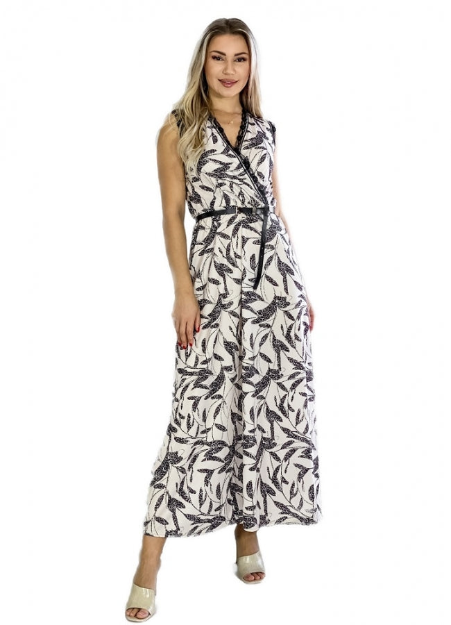 Maxi φόρεμα αμάνικο με λεπτομέρειες δαντέλας - Mπεζ floral