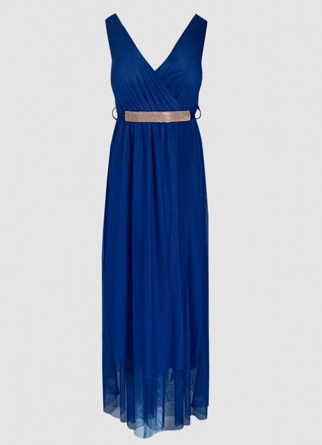 Maxi φόρεμα με τούλι &amp; ζώνη στρας - Μπλε