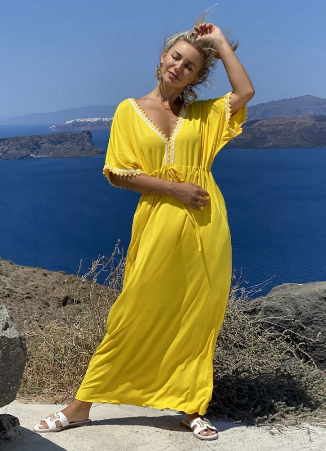 Maxi φόρεμα με τρέσα - Κίτρινο