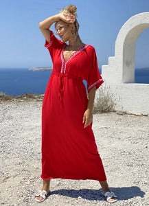 Maxi φόρεμα με τρέσα - Κόκκινο