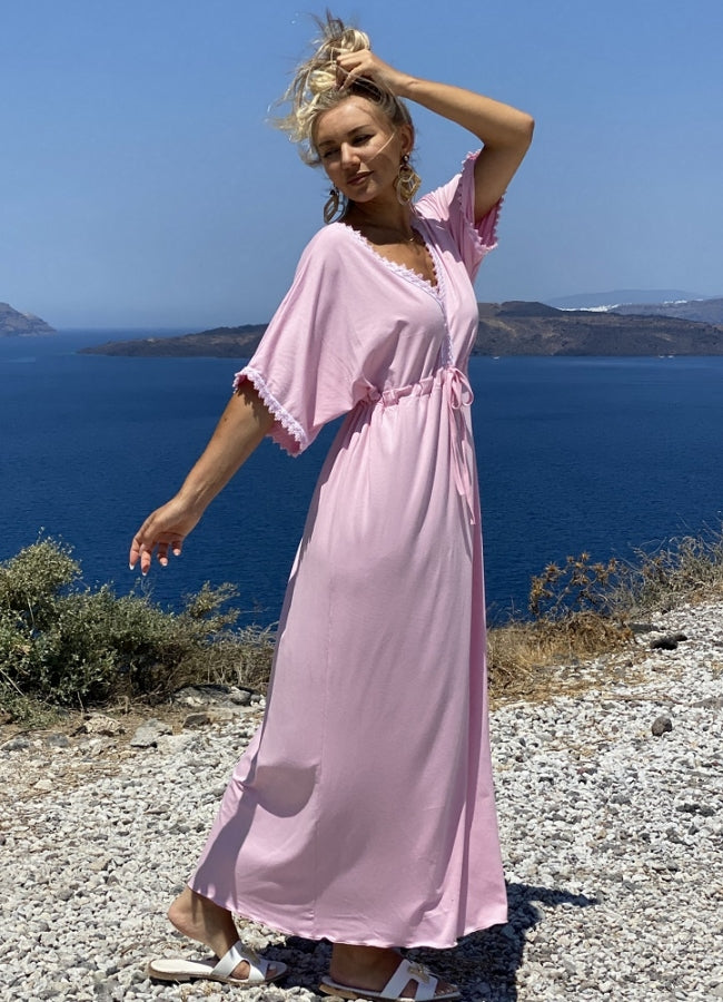 Maxi φόρεμα με τρέσα - Ροζ