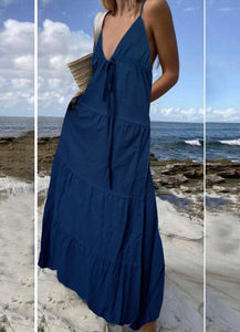 Maxi φόρεμα τιράντα αέρινο - Μπλε