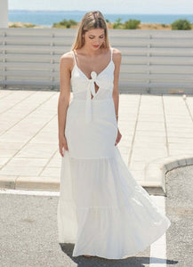 Maxi φόρεμα τιράντα δετό στο στήθος - Λευκό