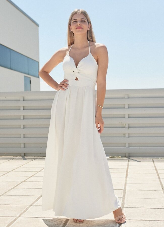 Maxi φόρεμα τιράντα με σκίσιμο - Λευκό
