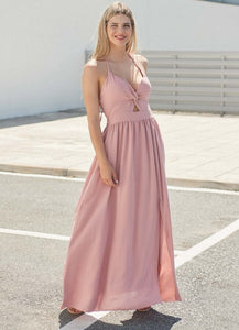 Maxi φόρεμα τιράντα με σκίσιμο - Ροζ