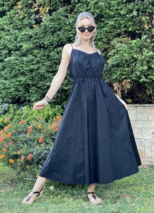 Maxi καμπαρντινέ φόρεμα τιράντα - Μαύρο