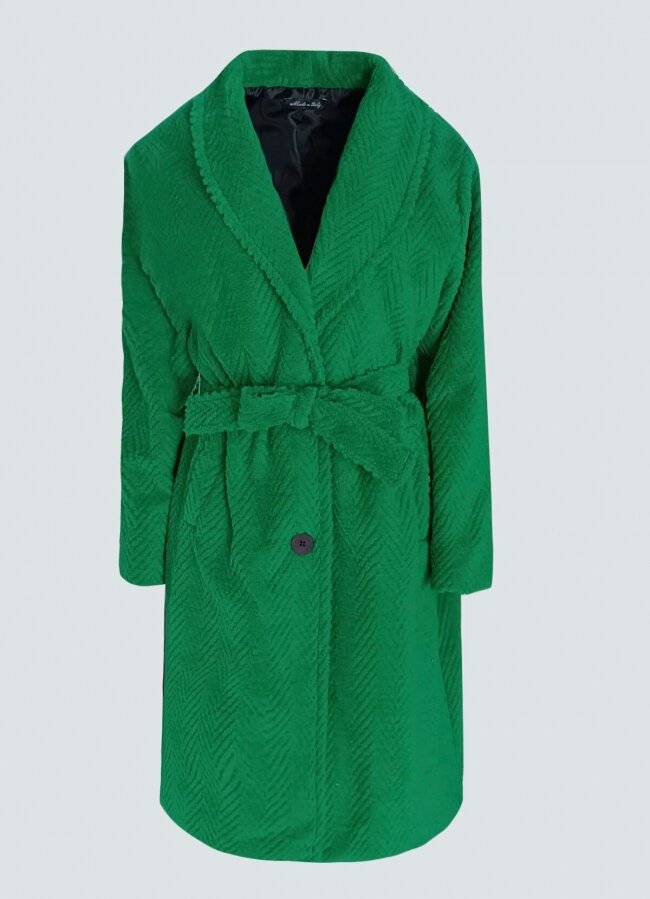 μεσάτη παλτοζακέτα με ζώνη - Πράσινο - teleiarouxa