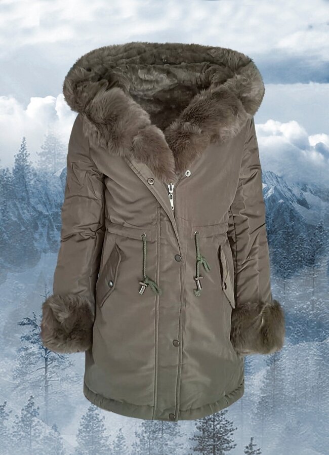 μεσάτο μπουφάν διπλής όψης με πλούσια γούνα από τη μια πλευρά F/W 2022/23 - Χακί
