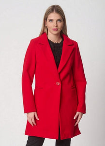 μεσάτο παλτό με κουμπί &amp; βάτες - Κόκκινο