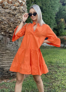 Mini balloon φόρεμα αέρινο καμπαρντινέ - Πορτοκαλί