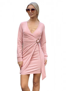 μίνι φόρεμα με κρουαζέ ντεκολτέ - Ροζ
