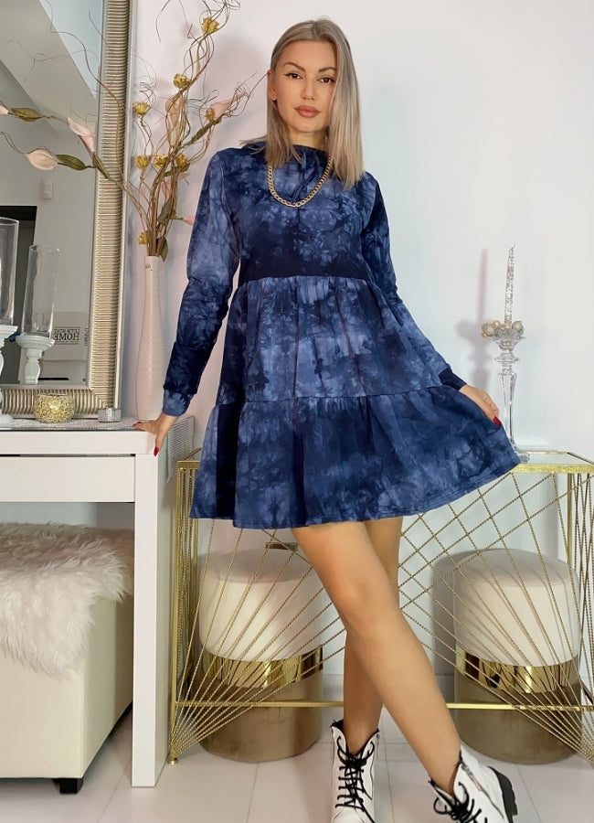 Mini φούτερ φόρεμα μπατίκ με κουκούλα - Μπλε
