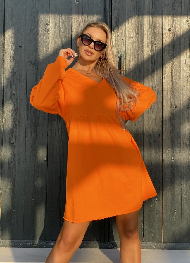 Mini μπλουζοφόρεμα φούτερ αέρινο - Πορτοκαλί