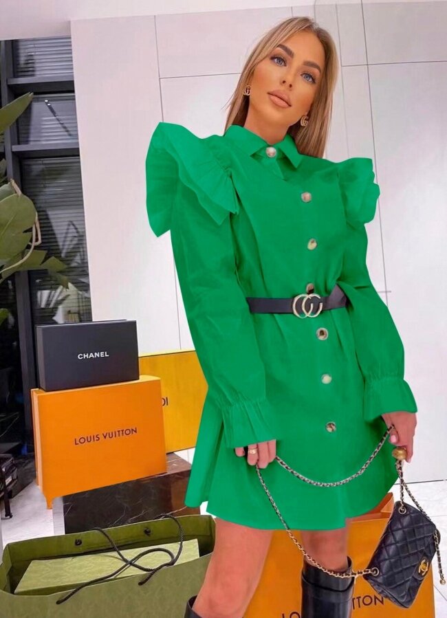 Mini πουκάμισο / φόρεμα με βολάν - Πράσινο
