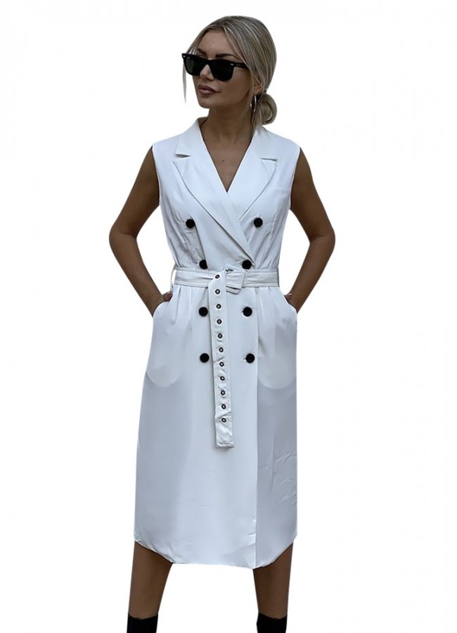 μίντι φόρεμα με ζώνη - Λευκό